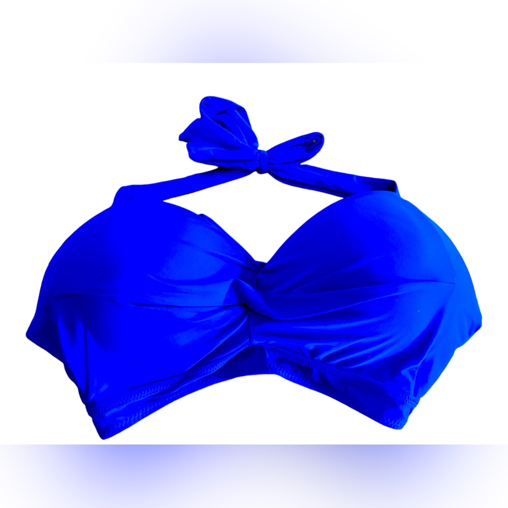 Plus size 18W Retro vintage style bikini top halter tie Royal blue NWT